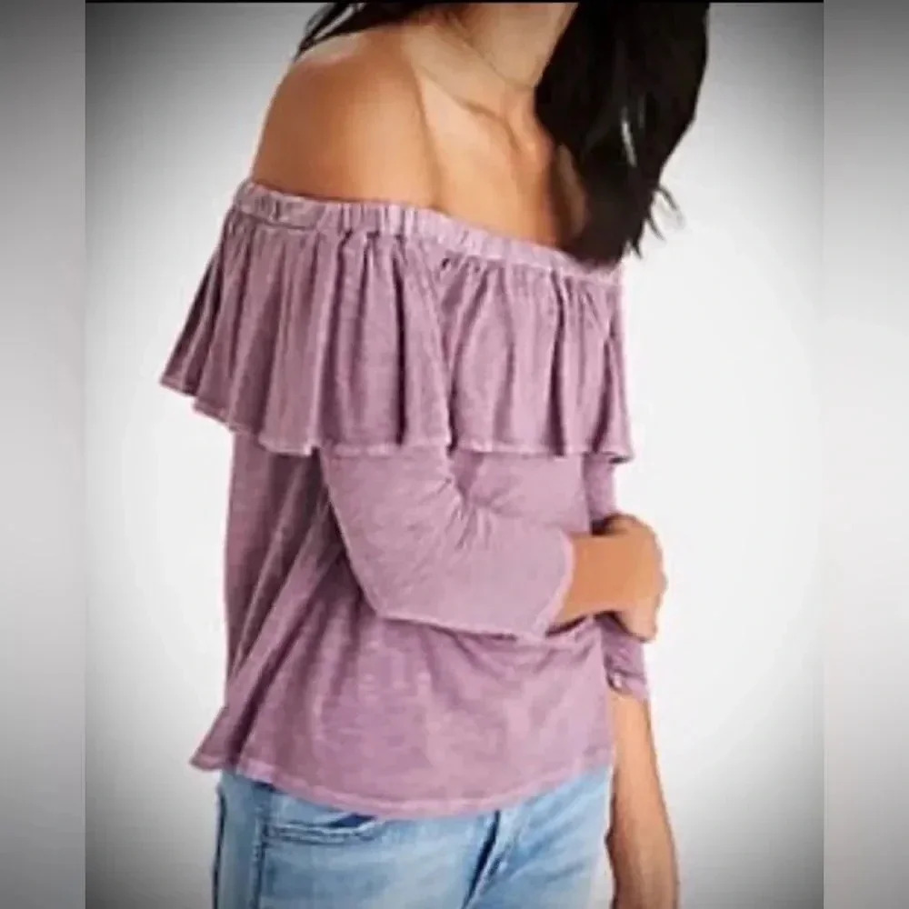 American Eagle Women’s Size Small Light Purple Off The Shoulder‎ Ruffle Top